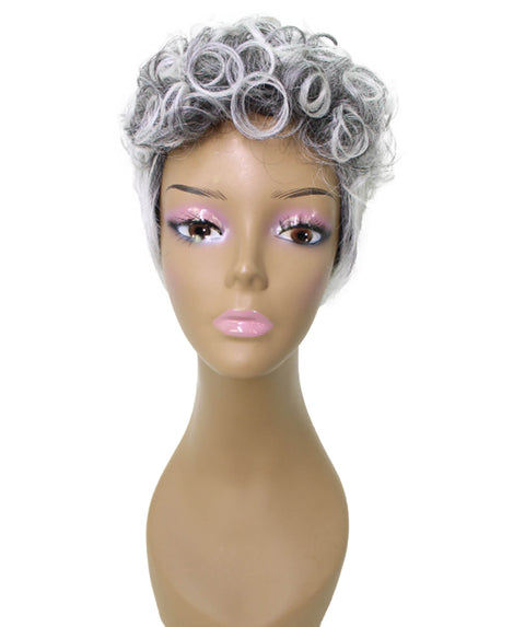 Sydney Gray with White Short Tousled Curly Hair Wig