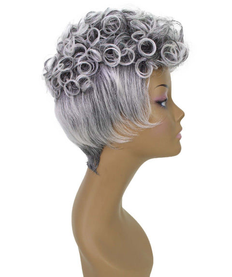 Sydney Gray with White Short Tousled Curly Hair Wig