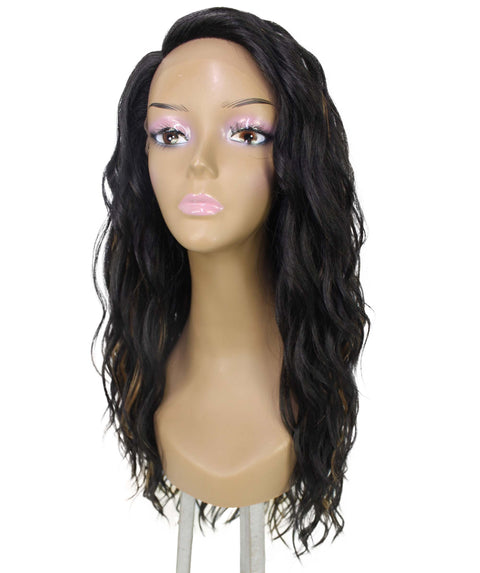 Raven Black with Golden Wavy Layered Wig
