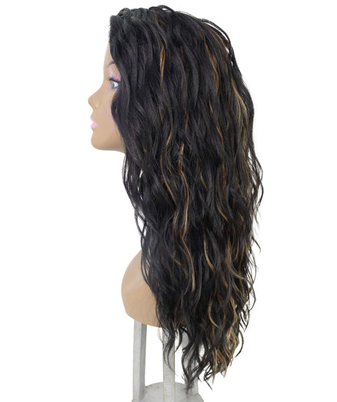 Raven Black with Golden Wavy Layered Wig