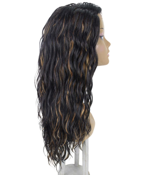 Raven Black with Golden Wavy Layered Wig