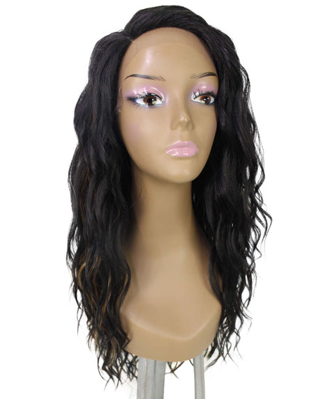 Raven Black with Golden Wavy Layered Wig