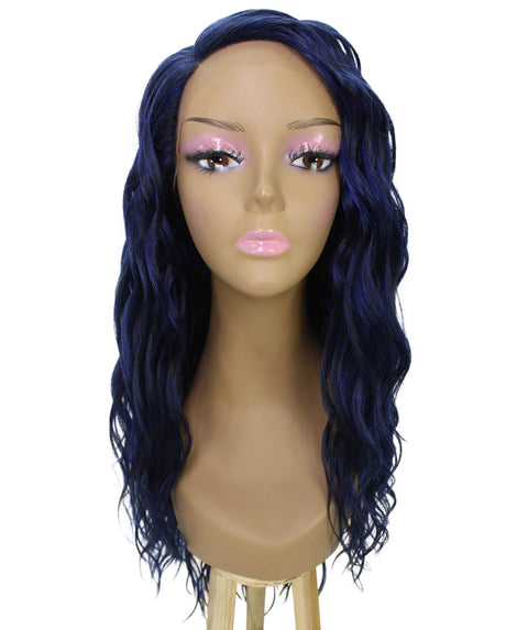 Raven Blue and Black Blend Wavy Layered Wig