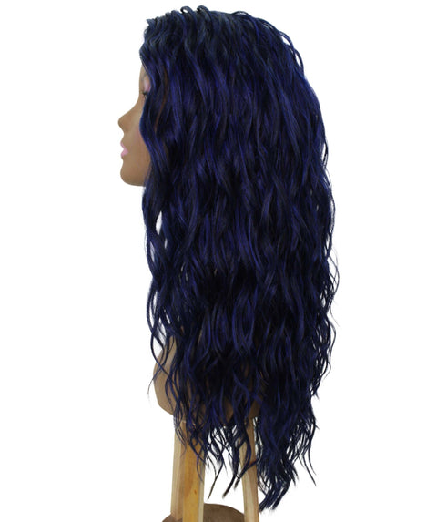 Raven Blue and Black Blend Wavy Layered Wig