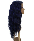 Raven Blue and Black Blend Wavy Layered Wig