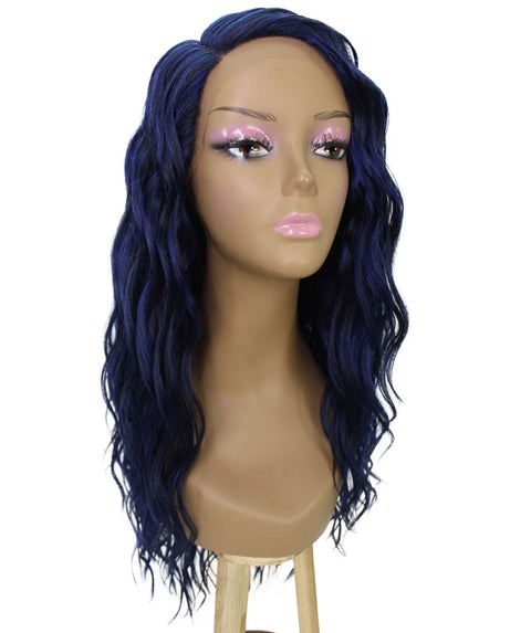 Raven Blue and Black Blend Wavy Layered Wig