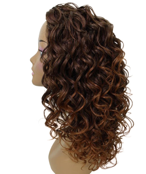 Edwina Dark Auburn Brown Blend Layered Half Wig