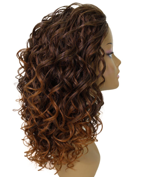 Edwina Dark Auburn Brown Blend Layered Half Wig