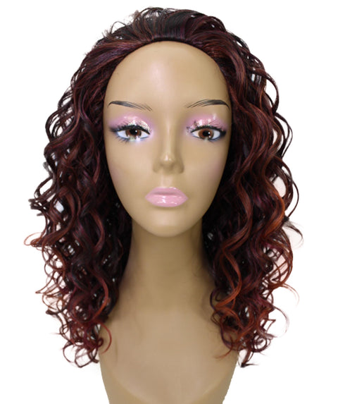 Edwina Deep Red with Black Blend Layered Half Wig