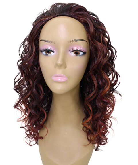 Edwina Deep Red with Black Blend Layered Half Wig
