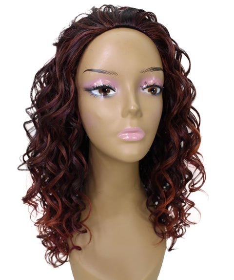 Edwina Deep Red with Black Blend Layered Half Wig