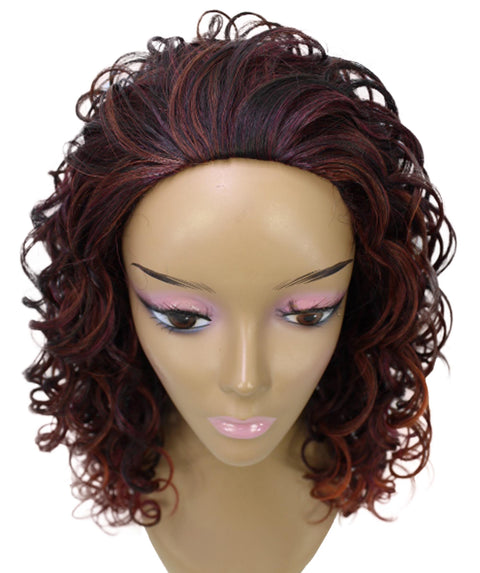 Edwina Deep Red with Black Blend Layered Half Wig