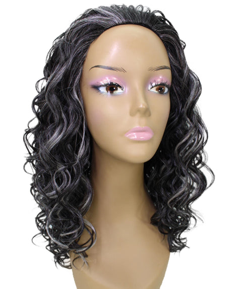 Edwina Dark Charcoal Gray Layered Half Wig