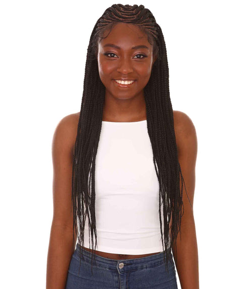best full 30 inch length 13x5 synthetic hd lace front cornrow braided black women affordable glueless baby hairs natural african american brazilian body wave natural multicolored hand tied heat resistant deep dye bohemian fulani wig