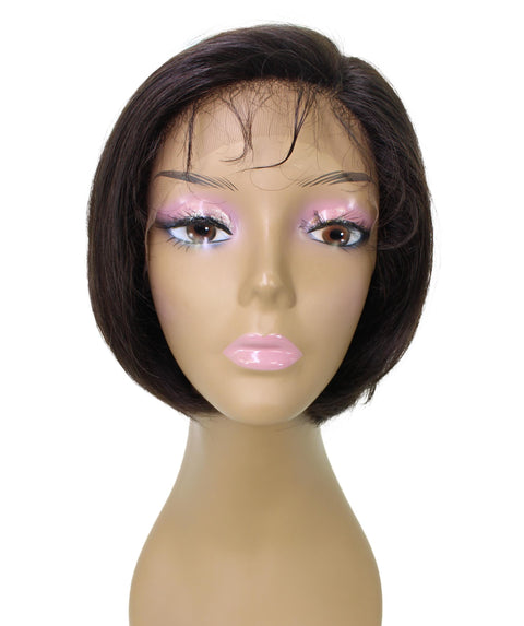 best full 9 inch length L-part synthetic hd lace front straight short black women affordable glueless natural african american brazilian body wave natural multicolored hand tied heat resistant wig