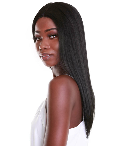 best full 17 inch length 4x4 synthetic hd lace front straight black women affordable glueless natural african american brazilian body wave natural multicolored hand tied heat resistant wig